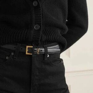 YSL Monogram Narrow Leather Slim Belt